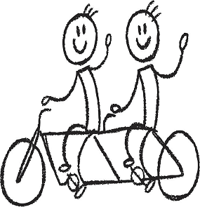 Dessin de 2 personnes sur un tandem