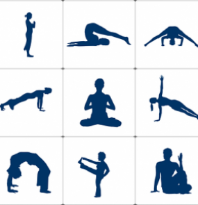 silhouettes in yoga postures